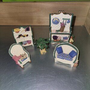 Avon Victorian Memories Dollhouse Wicker Furniture Set with Accessories & Plants